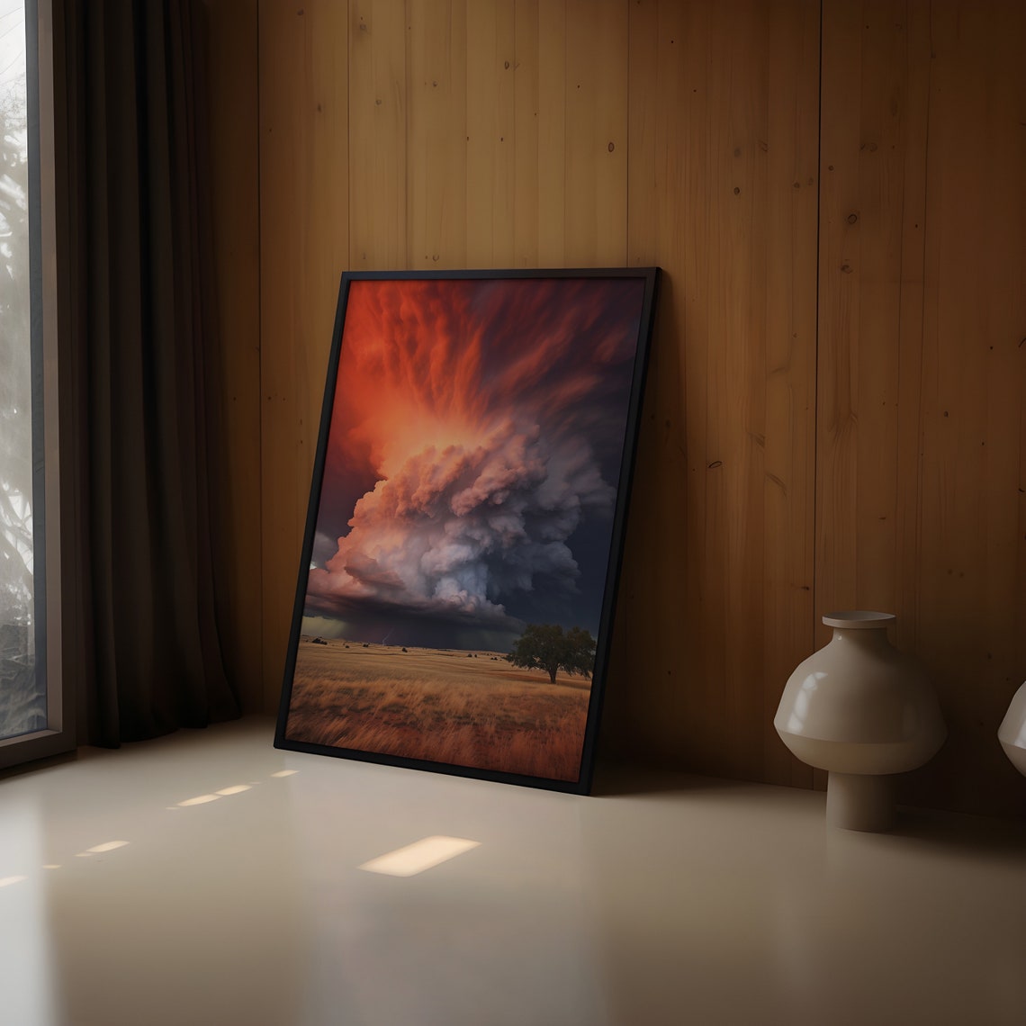 Giant Red Mushroom Supercell Over Wheat Field With Lone Tree Poster - Image 2