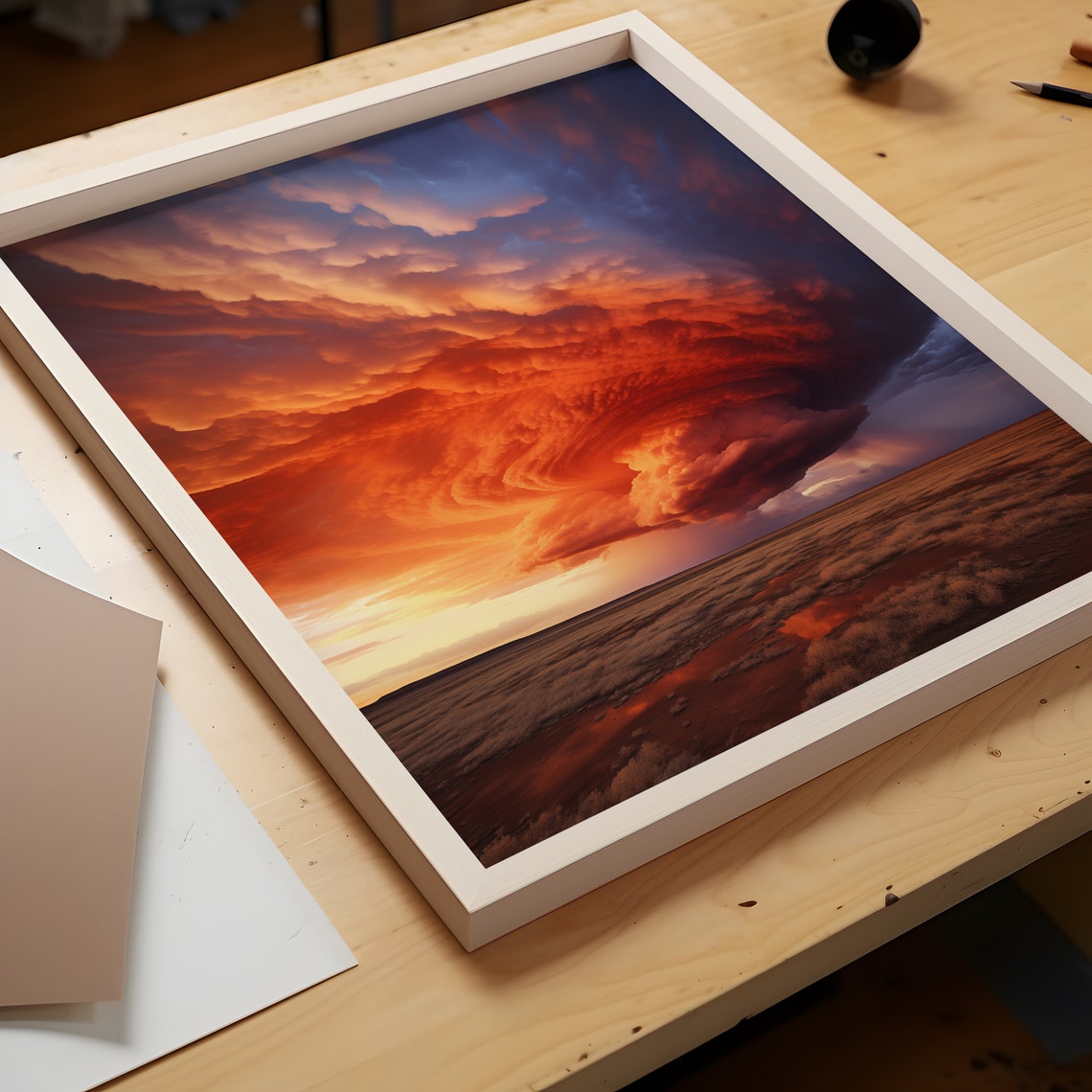 Layered Crimson Orange Storm Wall Over Red Earth Plain Poster - Image 3