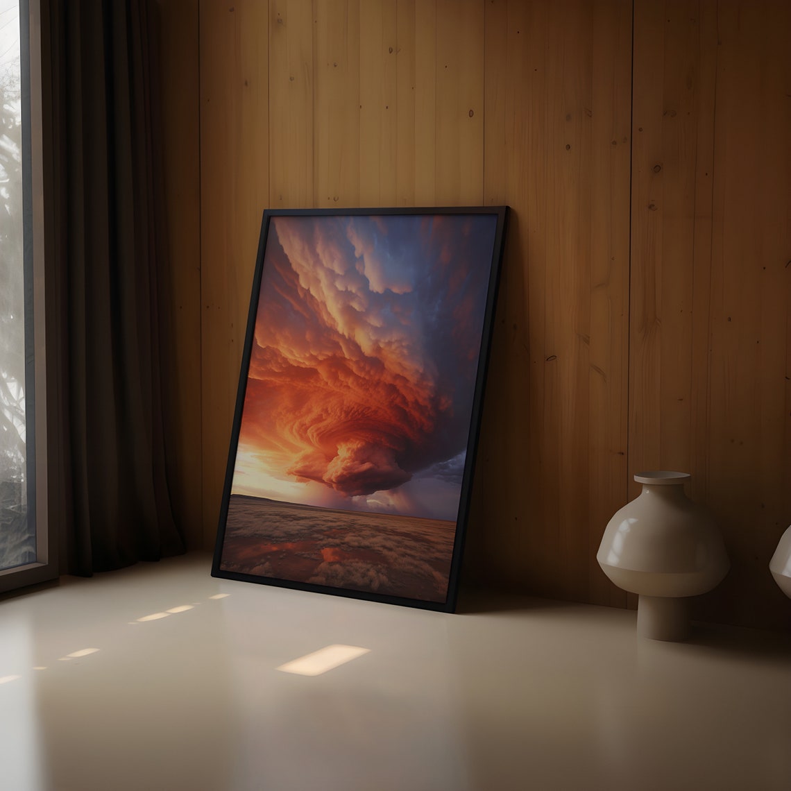 Layered Crimson Orange Storm Wall Over Red Earth Plain Poster - Image 2