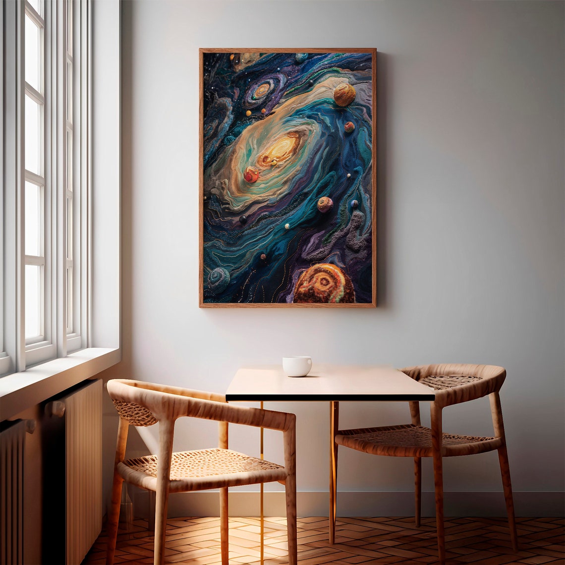 Teal Purple Swirling Nebula Planets Dark Starry Cosmic Poster - Image 3