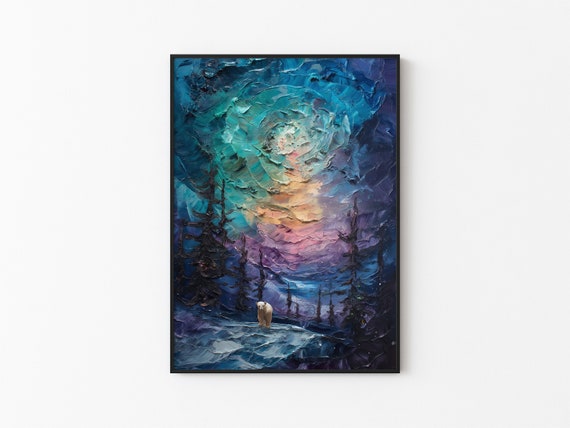 Aurora Borealis Wilderness Northern Lights Instant Art Poster Polar Bear Versatile Sizes Colorful Impasto Print 15