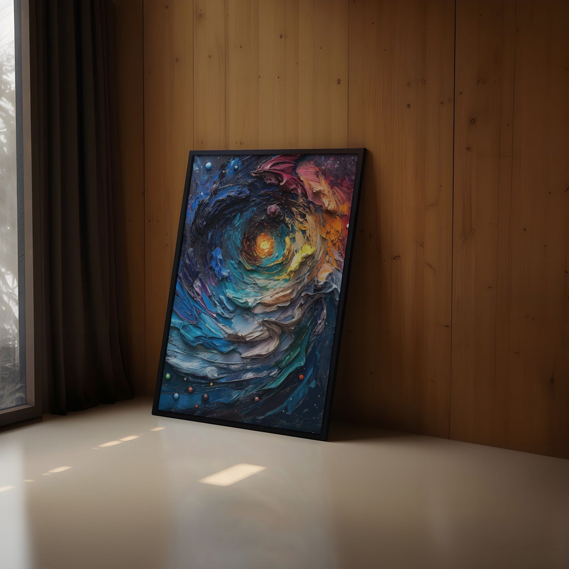 Blue Spiral Vortex Golden Center Starry Sky Impasto Art Poster - Image 2