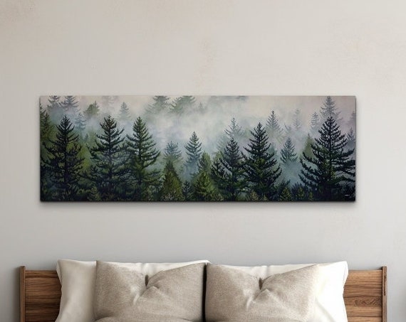Misty Foggy Forest Wall Print Art Fog Trees Farmhouse Decor Landscape Art Wall Art Panoramic Ready To Hang