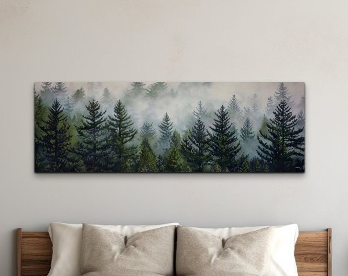 Misty Pine Forest Foggy Evergreen Trees Nature Panorama Wall Art