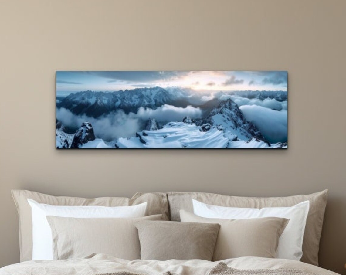 Snow Covered Andes Mountains, Panoramic Nature Art Print