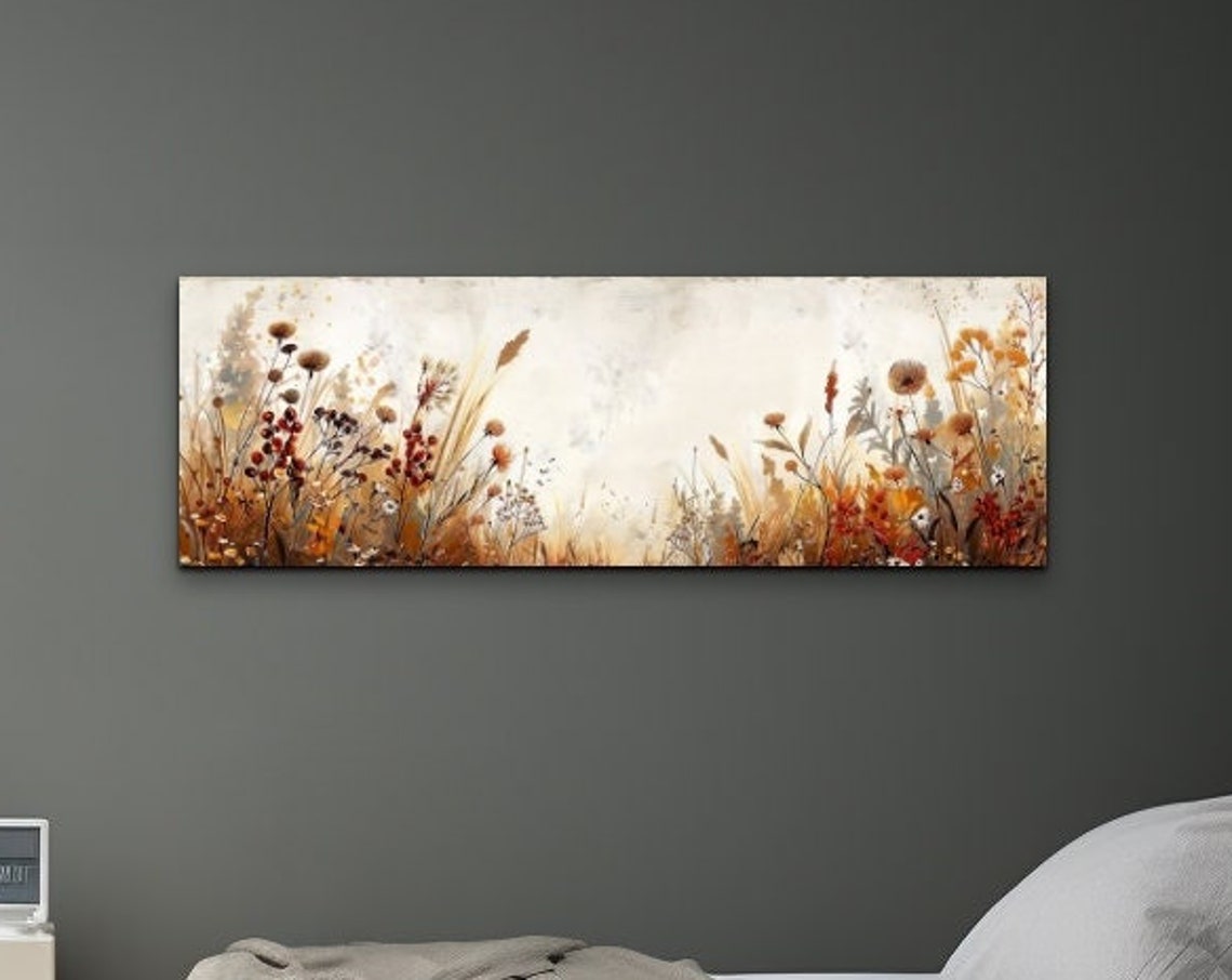 Rustic Botanical Wildflower Earth Tone Panoramic Decor Poster