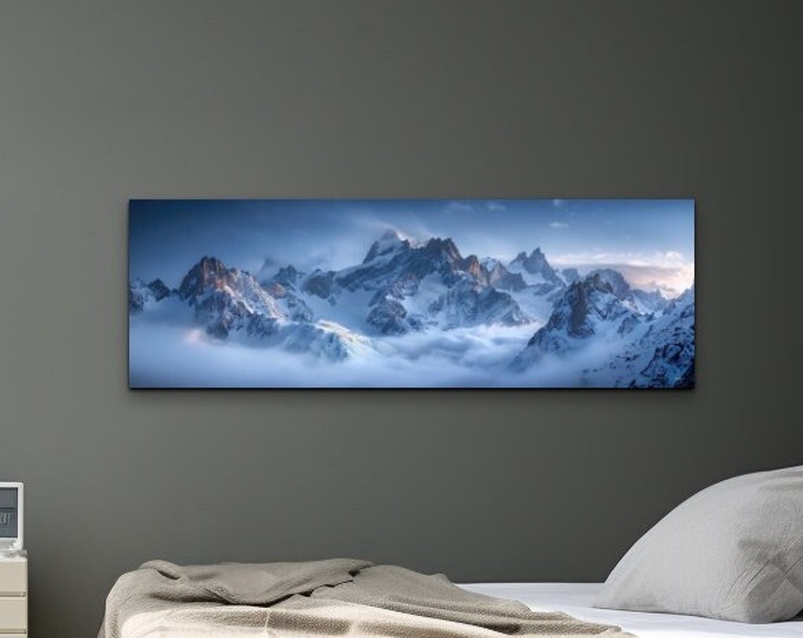Snow Covered Mountain Peaks Above The Clouds Alpine Art Poster
