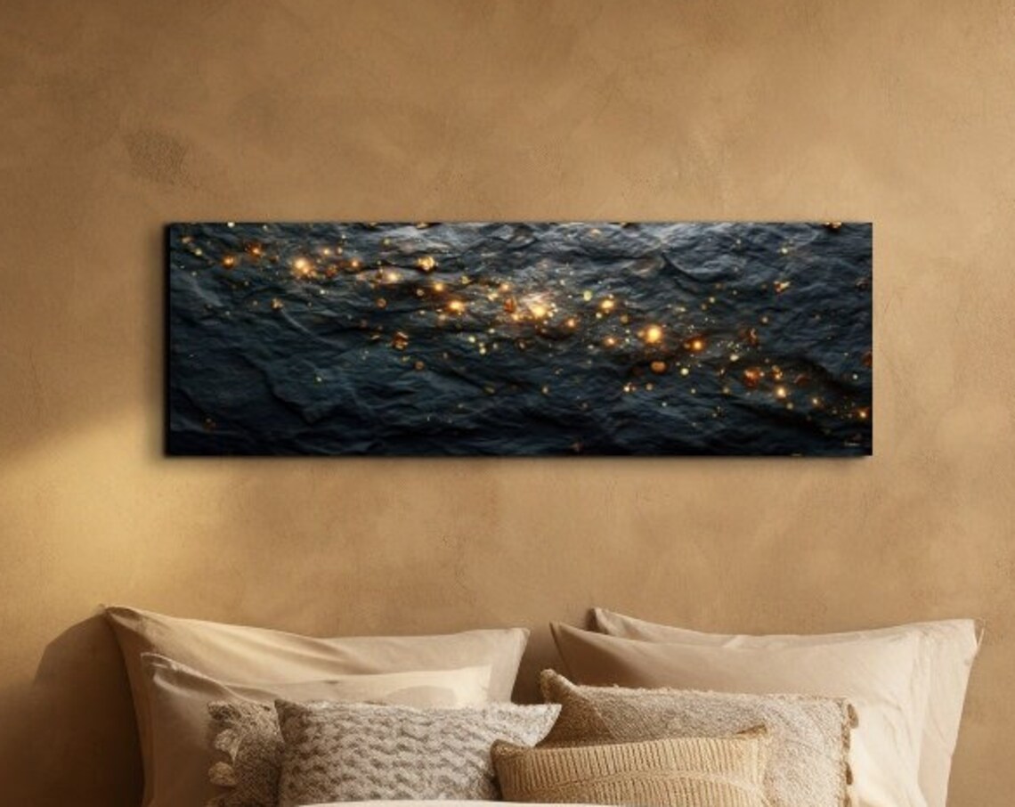 Black Stone With Gold Shining Abstract Wall Art