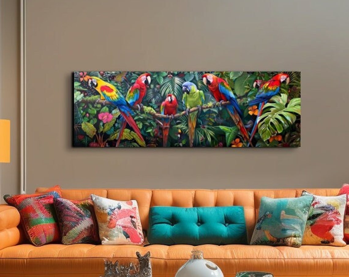 Panoramic Rainforest Scene With Parrots