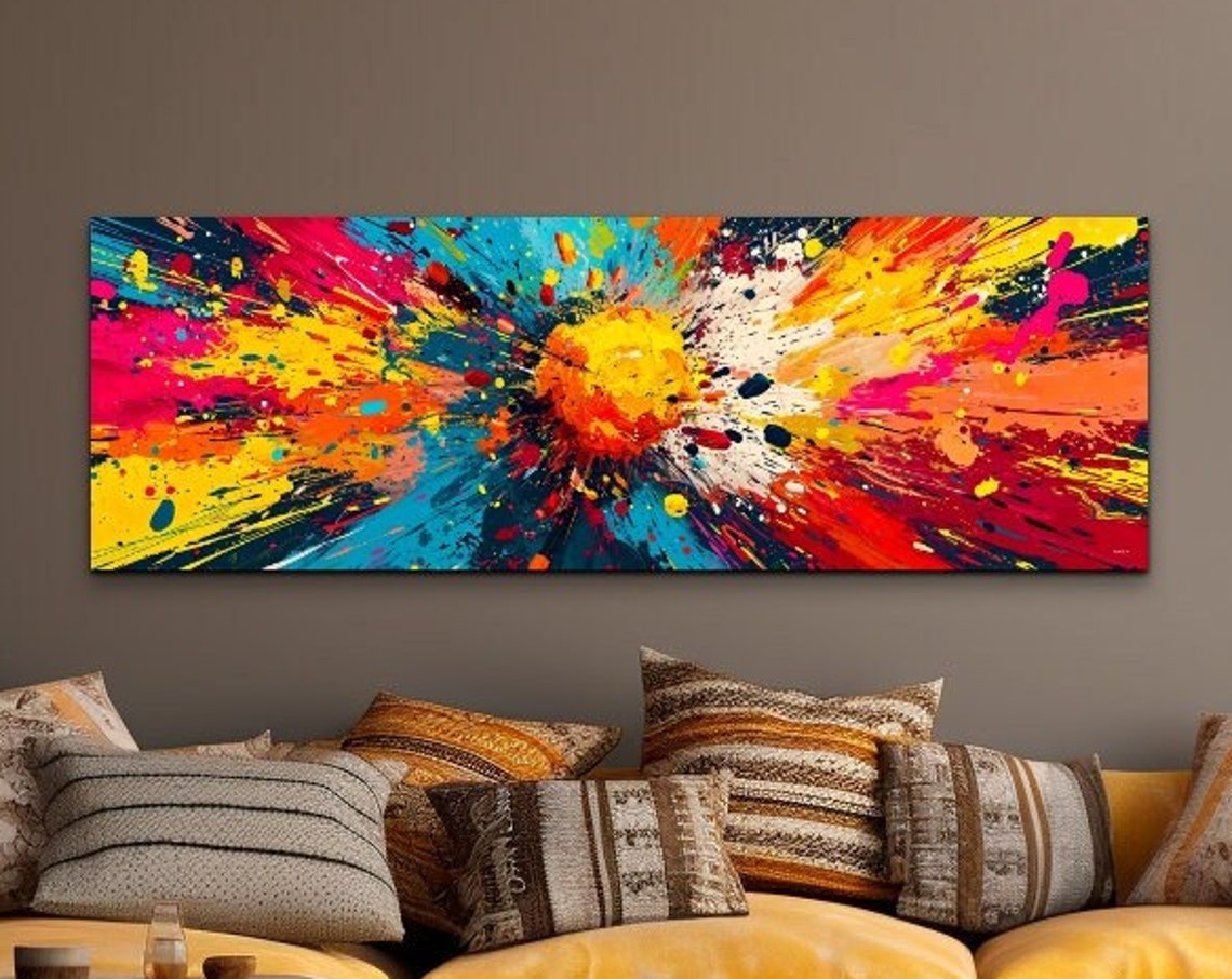 Panoramic Abstract Color Explosion Splatter Paint Burst Wall Art