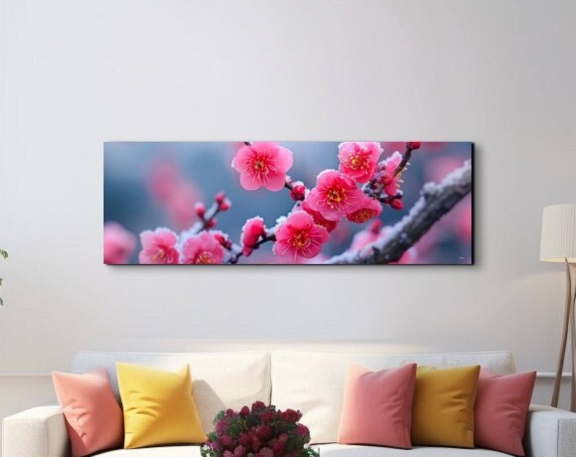 Pink Cherry Blossom Tree Branch, Large Artwork
