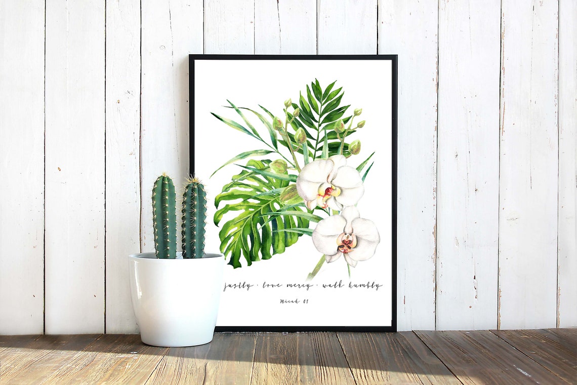 Act Justly Love Mercy Walk Humbly Micah 6 8 Orchid Botanical Poster - Image 3
