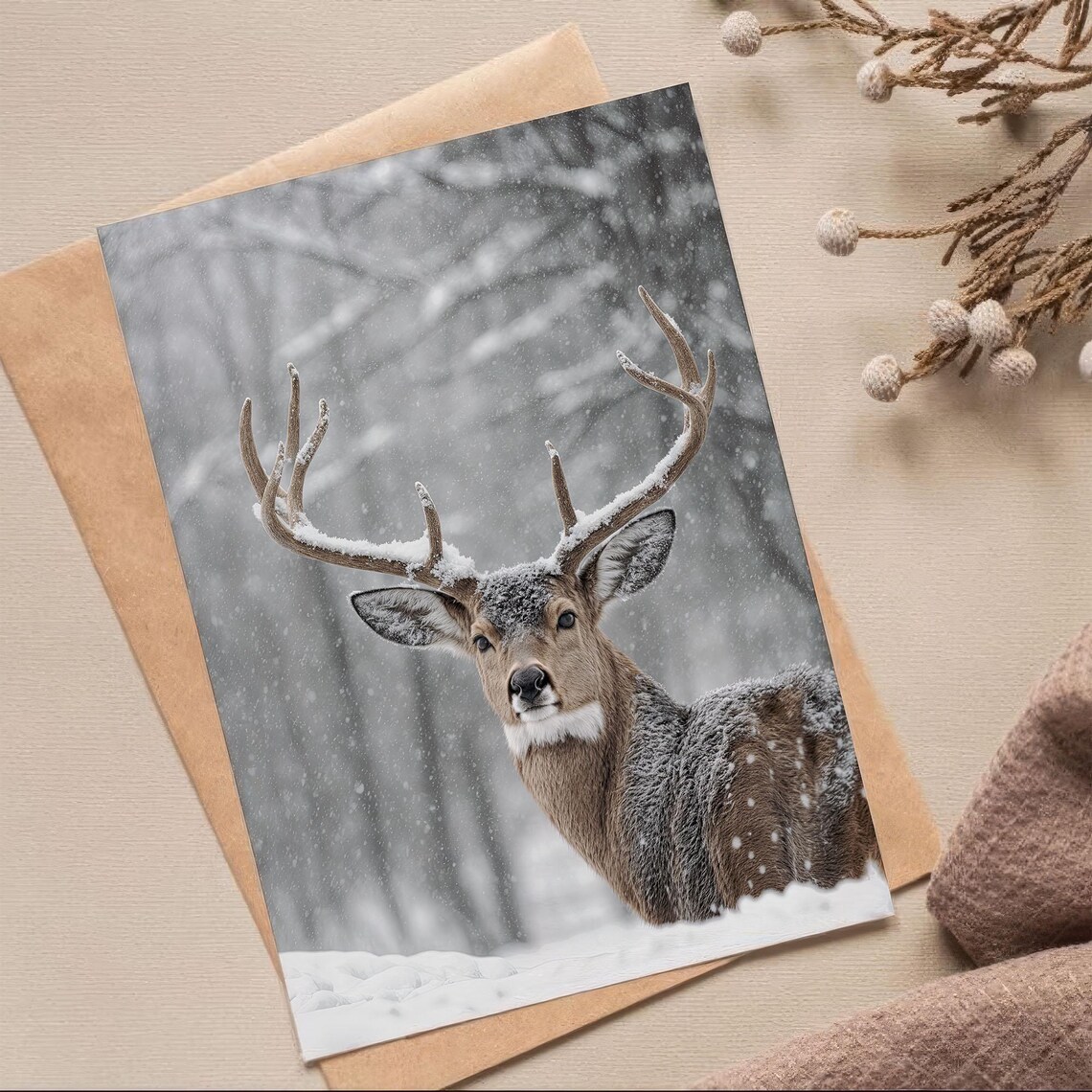 Deer In Winter Poster, Snowy Forest Wildlife