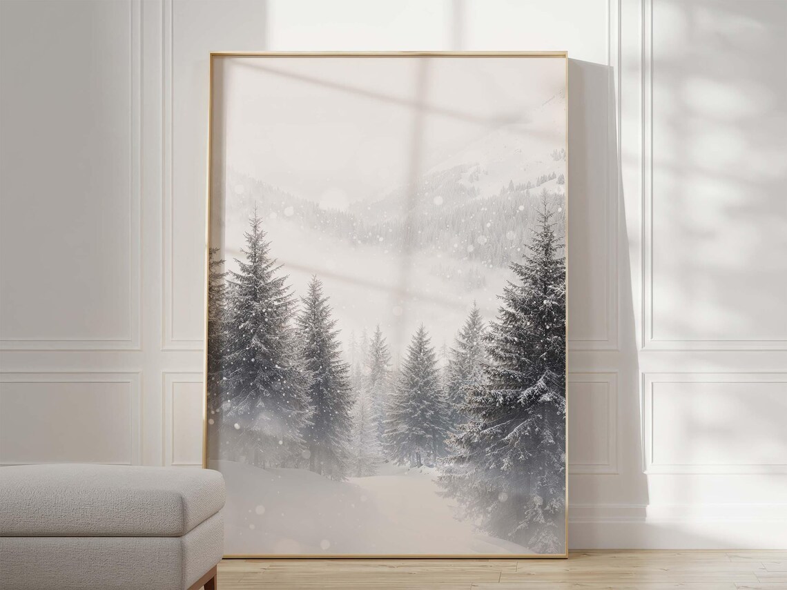 Winter Forest Poster Print, Snowy Mountain Landscape