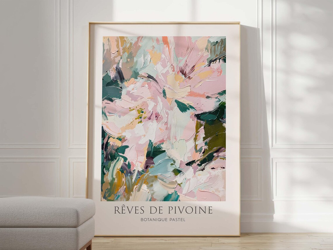 Abstract Flower Poster, Scandi Style Peonies - Image 3