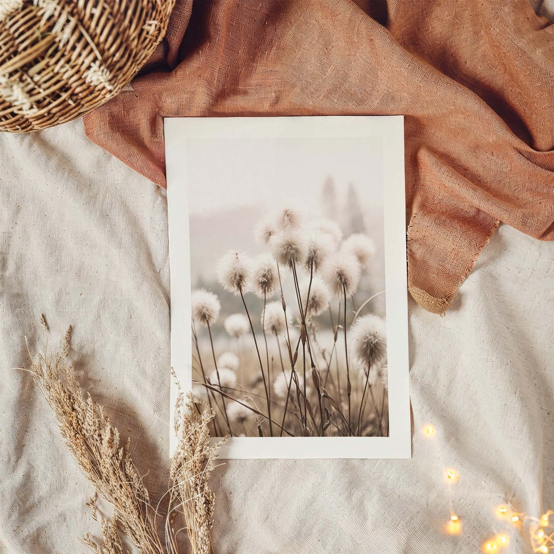 White Cotton Grass Seed Heads Glowing in Soft Light Nature Poster - Image 2