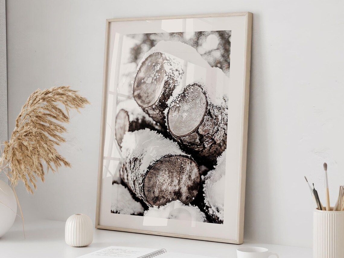 Wood Stack Winter Nature Photography Poster - Image 3