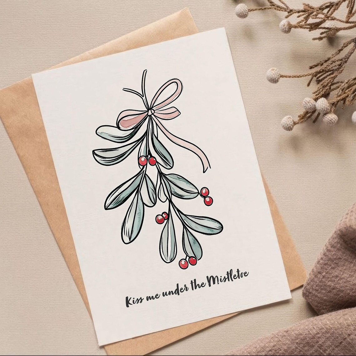 Mistletoe Romantic Christmas Poster, Scandi Style