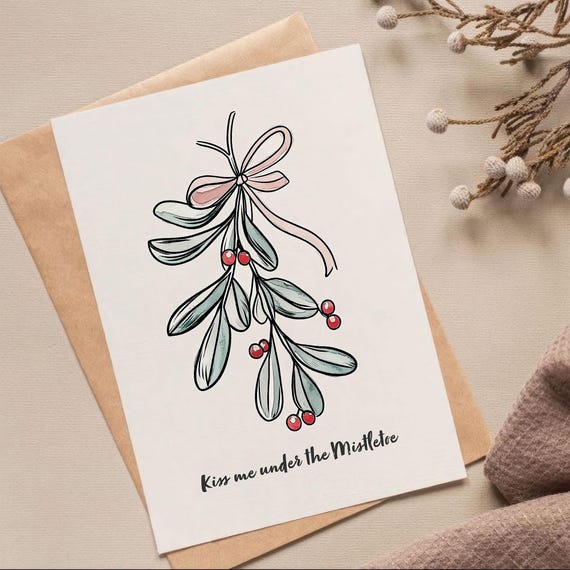 Mistletoe Romantic Christmas Poster, Scandi Style
