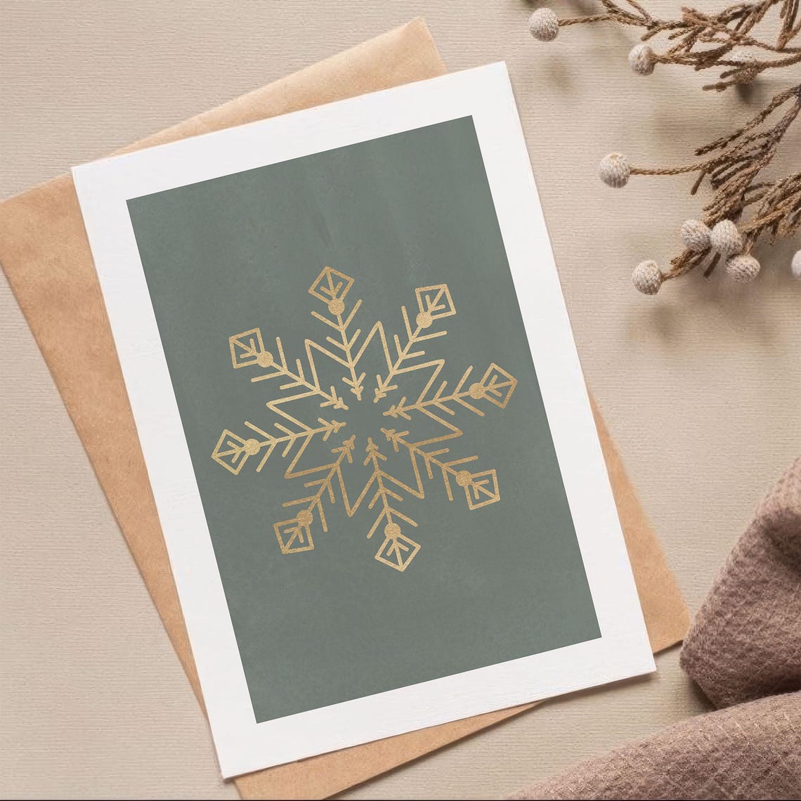 Geometric Gold Snowflake on Deep Green Holiday Christmas Poster