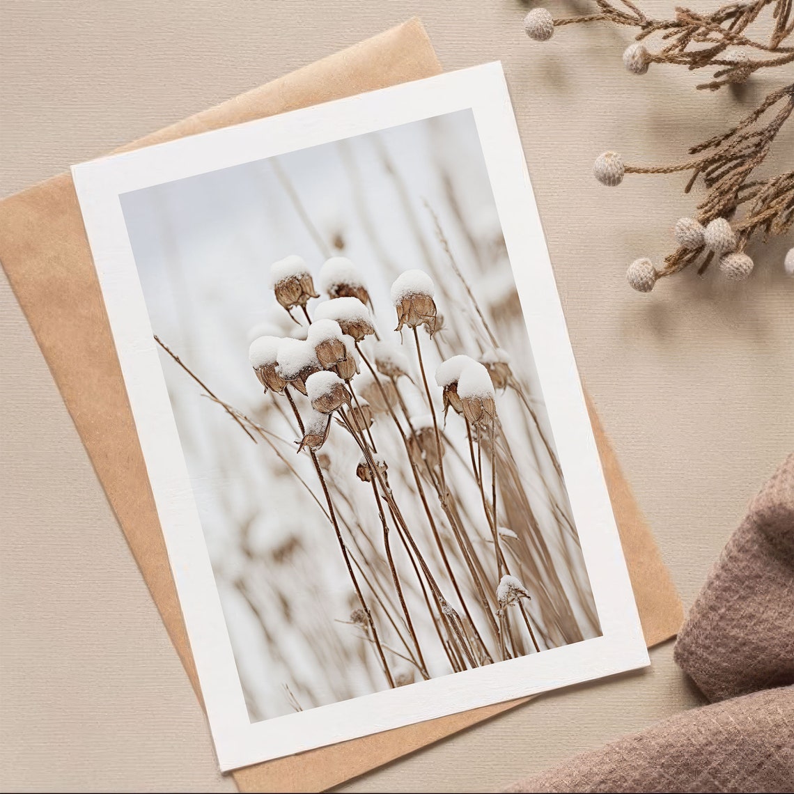 Flowers in the Snow Poster Minimal Winter Meadow Botanical Art