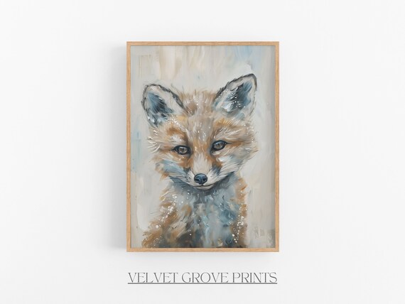 Baby Fox Cub Portrait Vintage Nursery Woodland Animal Art Print