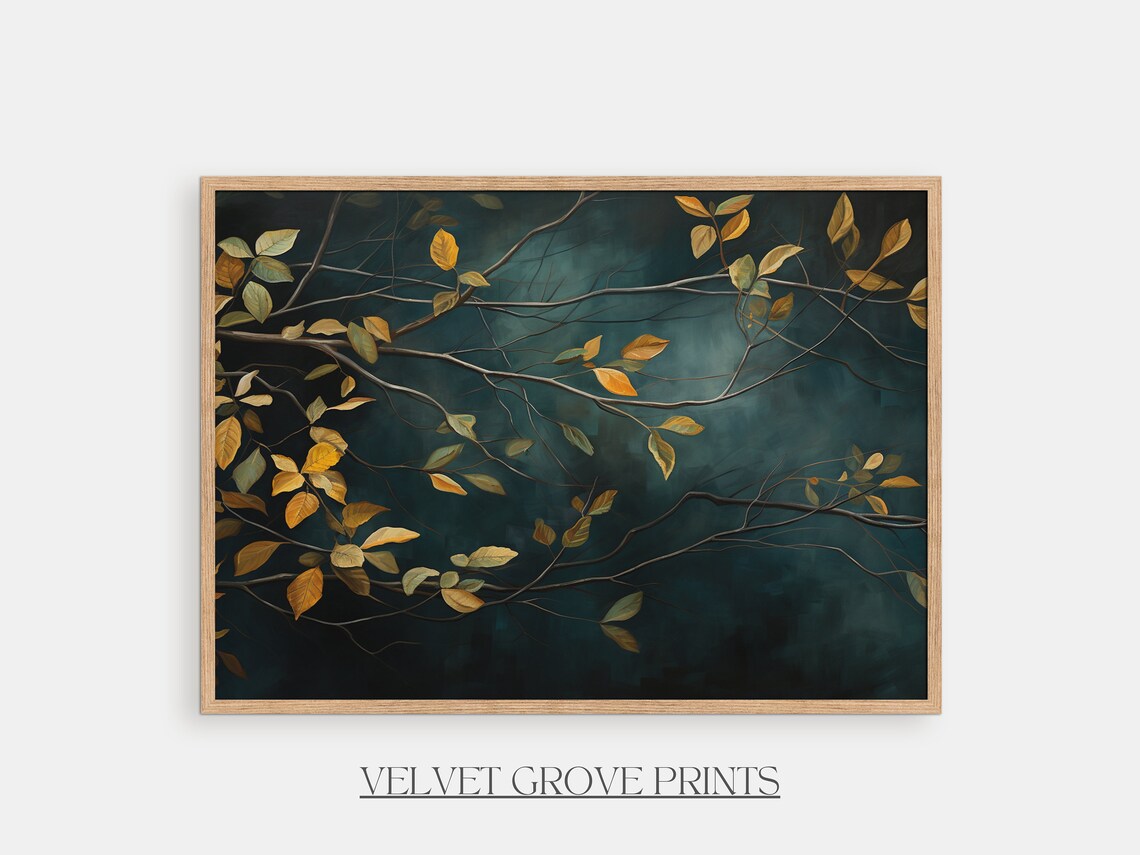 Golden Leaves On Dark Branches Moody Nature Oil Painting Poster