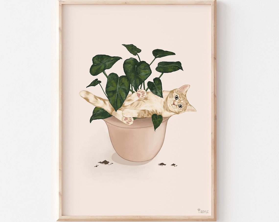 Plant Cat Print, Funny Cat Lover Art Poster