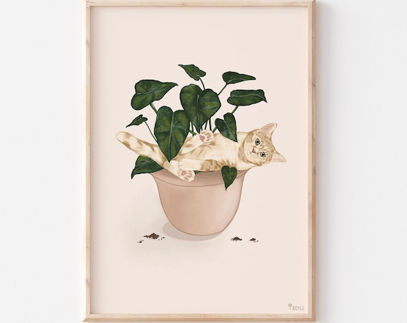 Plant Cat Print, Funny Cat Lover Art Poster