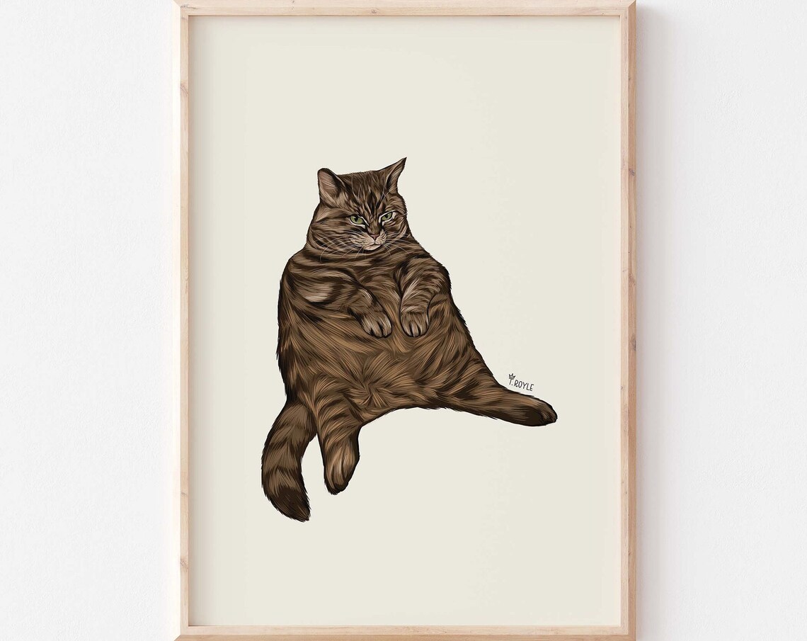 Funny Fat Cat, Yoga Cat Art Print