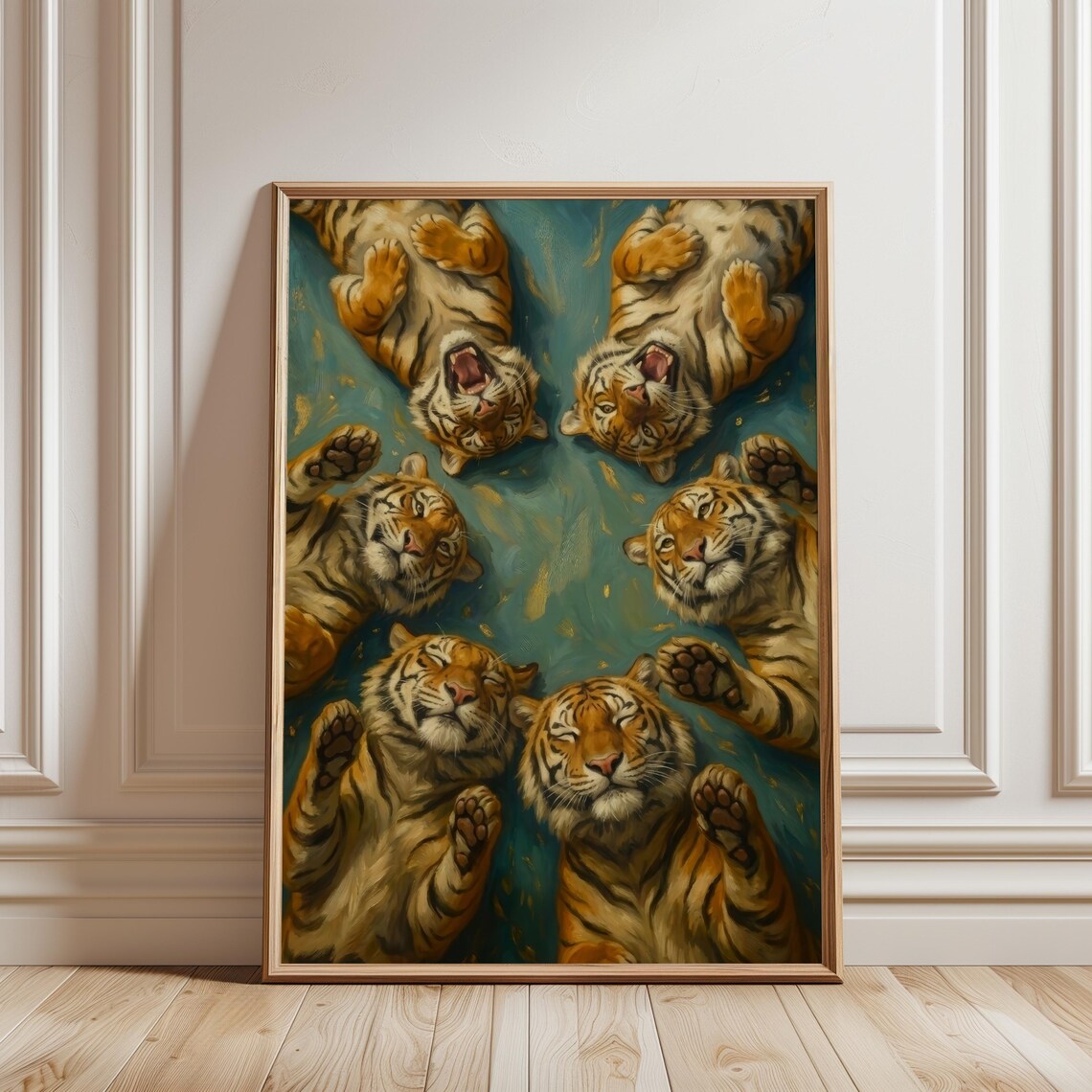 Happy Tigers Vintage Animal Portrait, Art Print