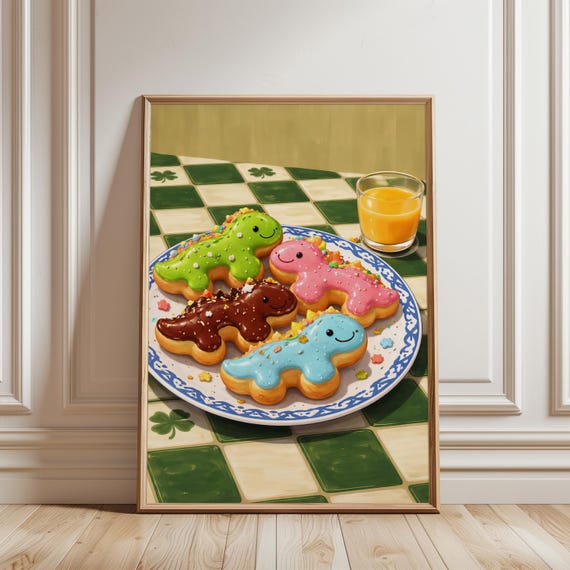 Dino Cookies Poster, Whimsical Dinosaur Foodie