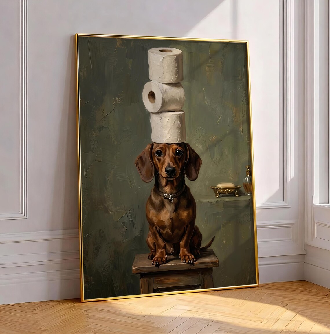 Quirky Dachshund Bathroom Wall Art Print