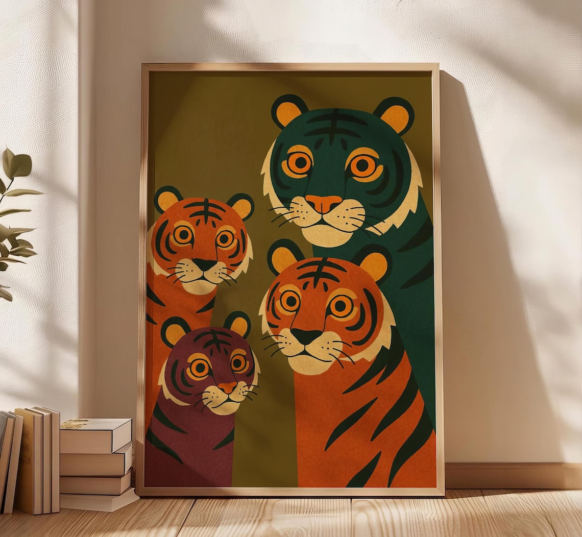 Tiger Funny Poster Print, Mid-Century Boho Nursery Decor