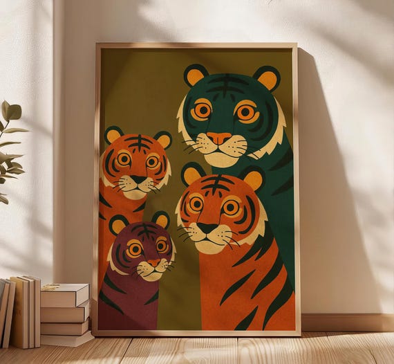 Tiger Funny Poster Print, Mid-Century Boho Nursery Decor