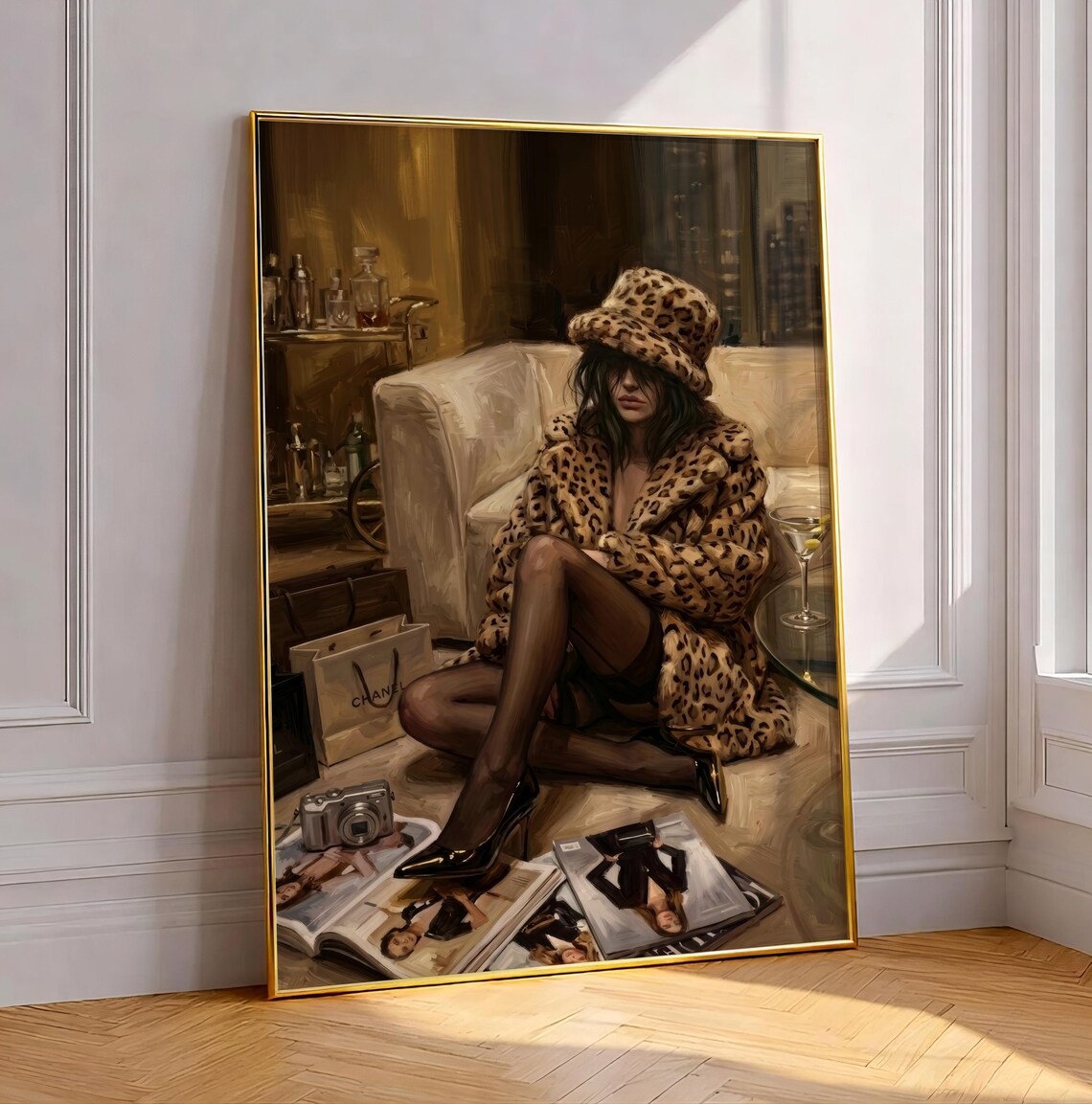 Luxury Fashion Leopard Coat Editorial Moody Y2K Glam Poster