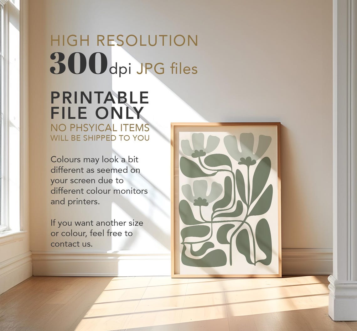 Sage Green Abstract Botanical Flower Organic Shapes Art Print - Image 3