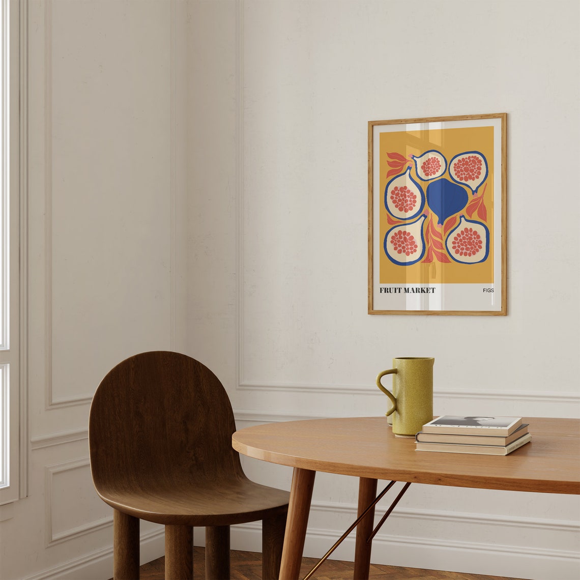 Fruit Market Figs Bold Illustration Mustard Yellow Kitchen Art Poster - Image 2