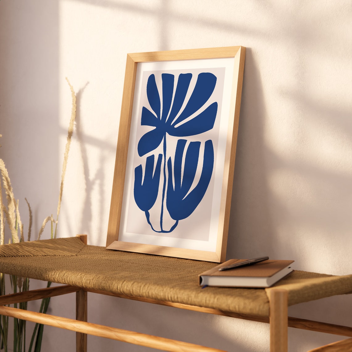 Navy Blue Abstract Floral Matisse Style Minimalist Botanical Poster