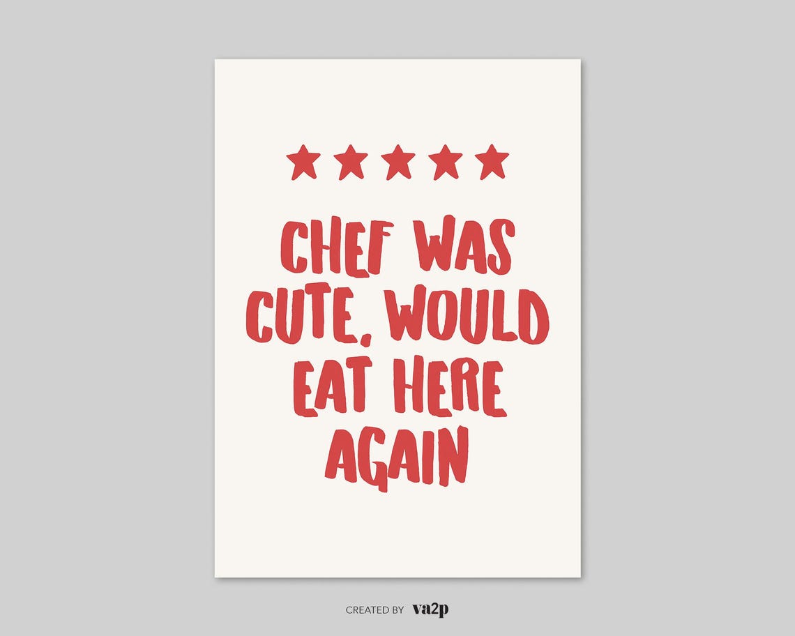 Chef Was Cute Would Eat Here Again Funny Red Kitchen Wall Poster - Image 2