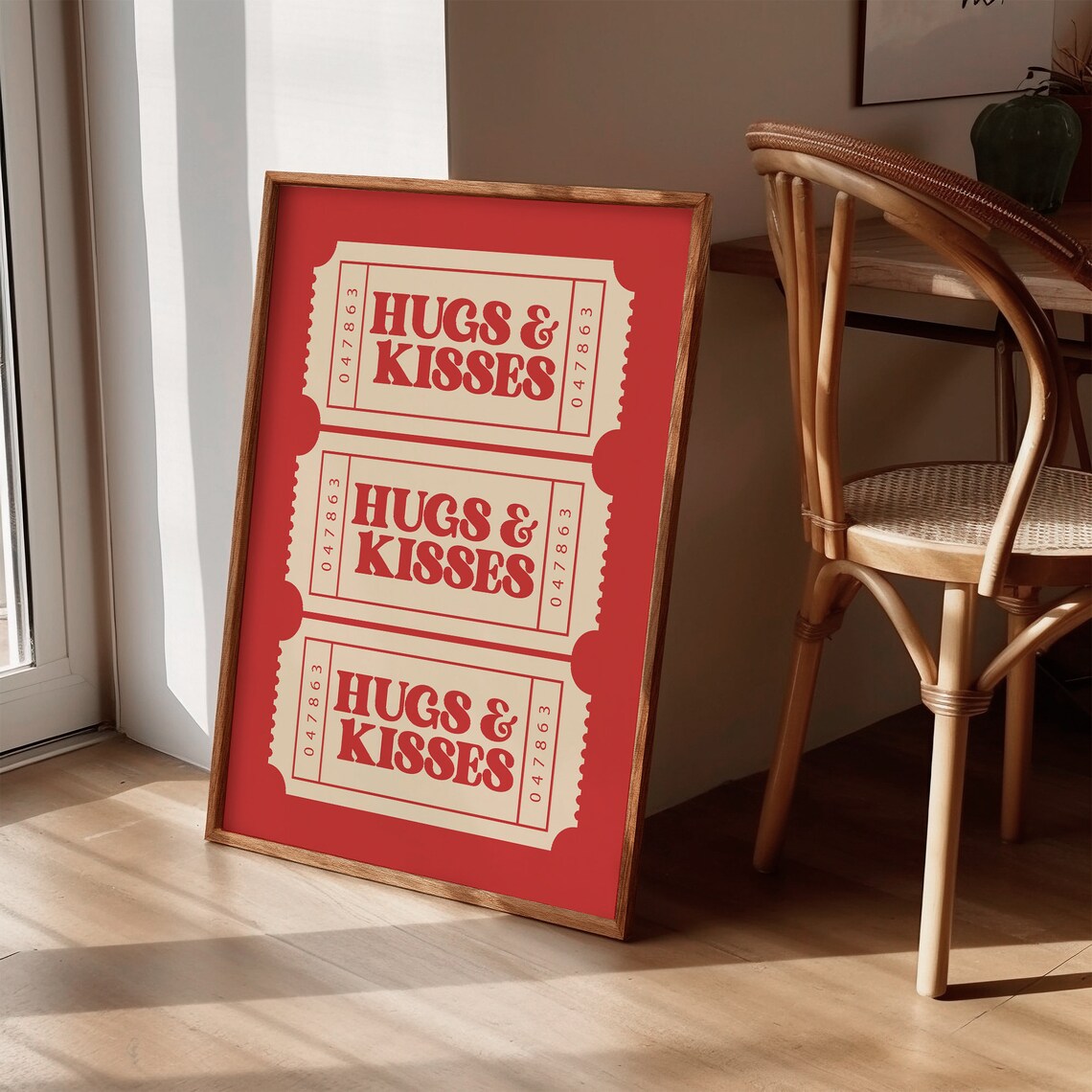 Hugs And Kisses Red Retro Ticket Stub Style Bedroom Love Wall Poster - Image 3