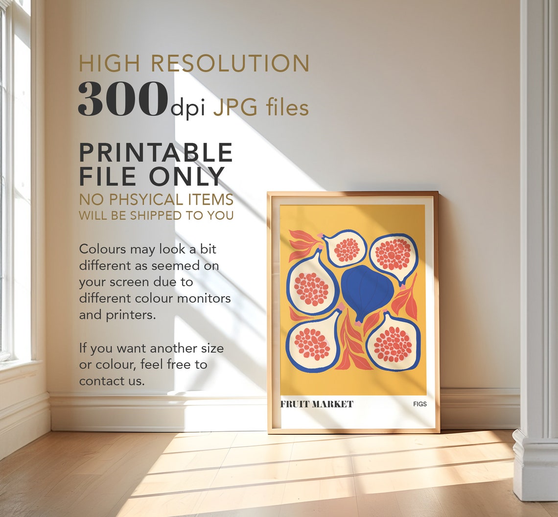 Fruit Market Figs Bold Illustration Mustard Yellow Kitchen Art Poster - Image 3