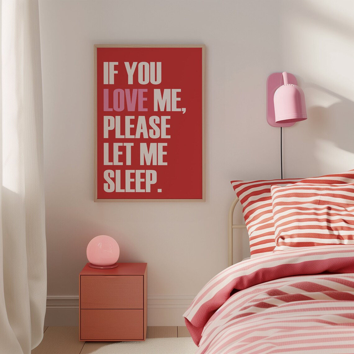 If You Love Me Let Me Sleep Funny Red Typography Bedroom Wall Poster - Image 3