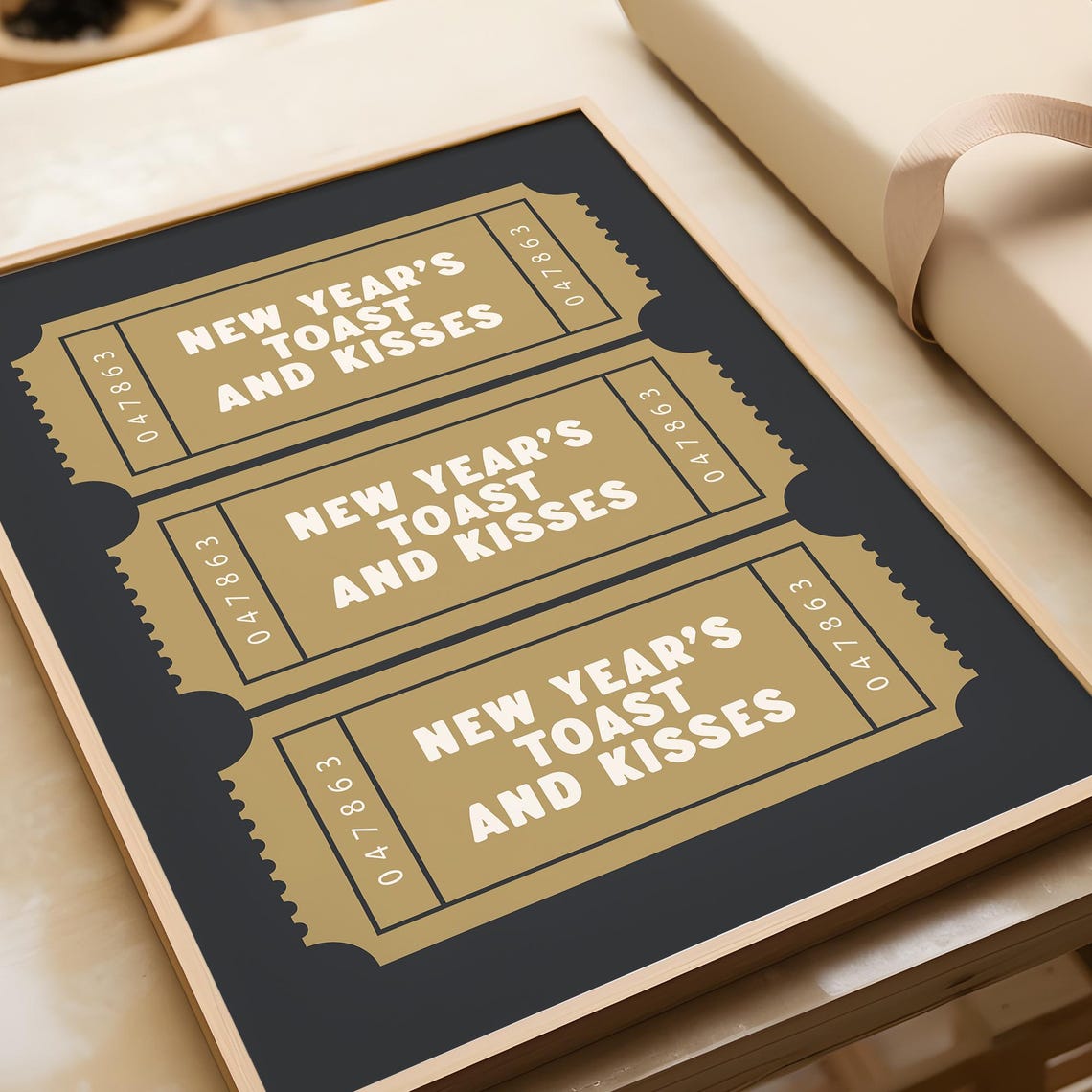 New Years Toast And Kisses Gold Retro Ticket Black NYE Party Poster - Image 2