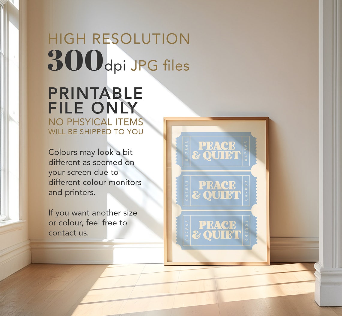 Peace And Quiet Retro Blue Ticket Stub Typography Poster Gift - Image 3