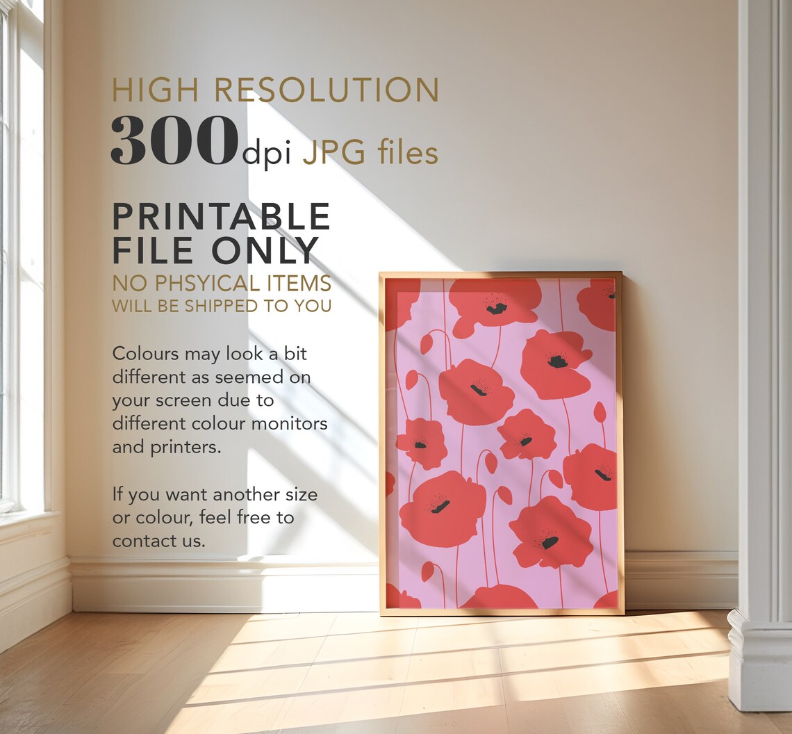 Red Poppies on Pink Abstract Poppy Flower Field Minimal Art Poster - Image 4