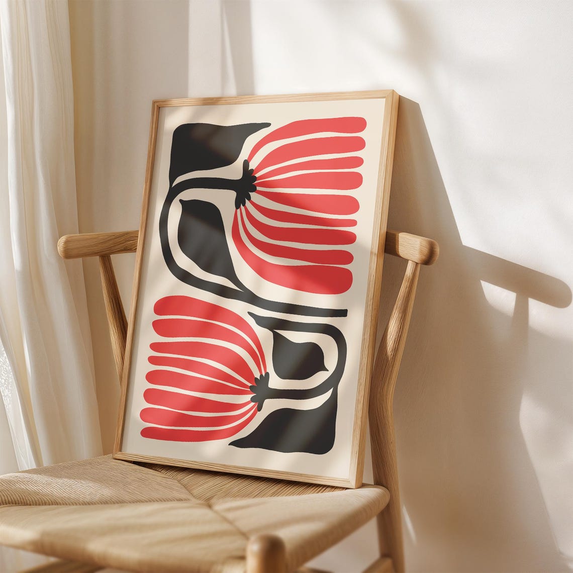 Black And Red Flower, Matisse-Inspired Botanical Print - Image 2