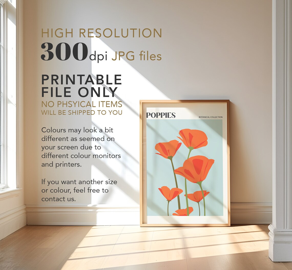 Poppy Art Print, Mid-Century Modern Floral Decor - Image 3
