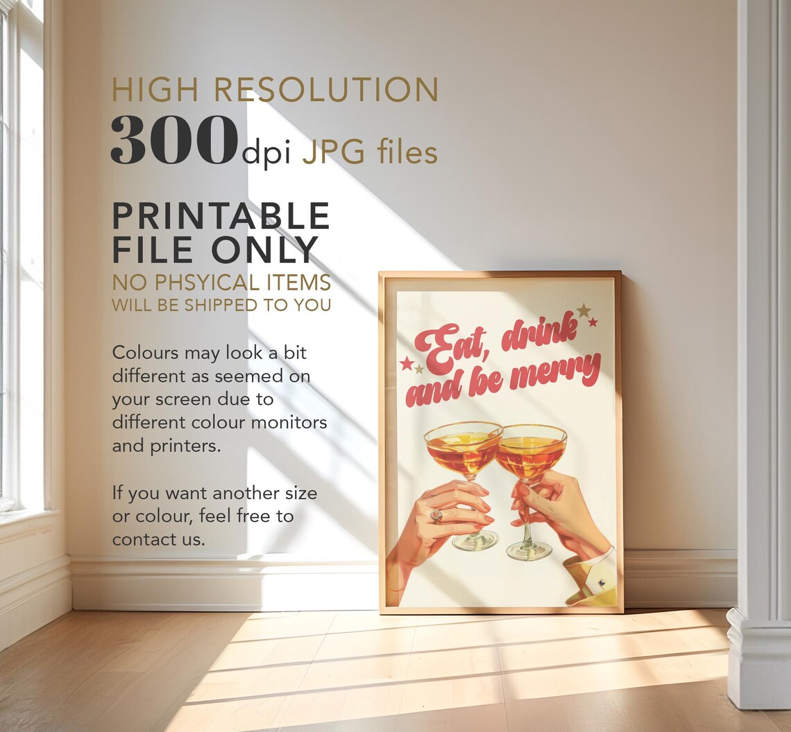 Eat Drink And Be Merry Vintage Cheers Cocktail Party Wall Decor Poster - Image 3