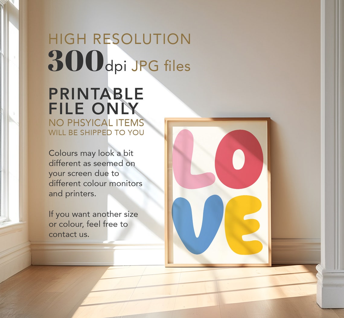 Colorful Love Bubble Letter Typography Trendy Preppy Wall Poster - Image 2
